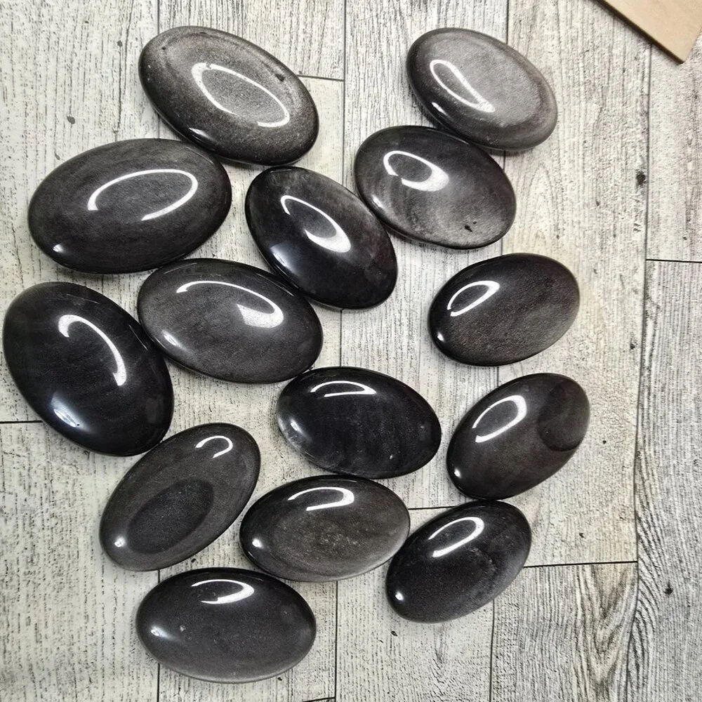 Silver Sheen Obsidian Crystal Palmstone - Picture 3 of 6